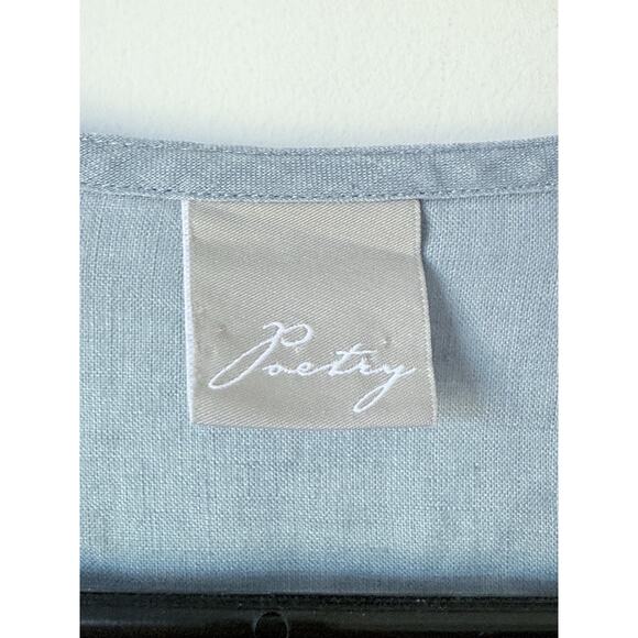 Poetry 100% Linen Gray Blue Blouse Lagenlook Contemporary Size 14 Romantic Boho - Picture 2 of 8